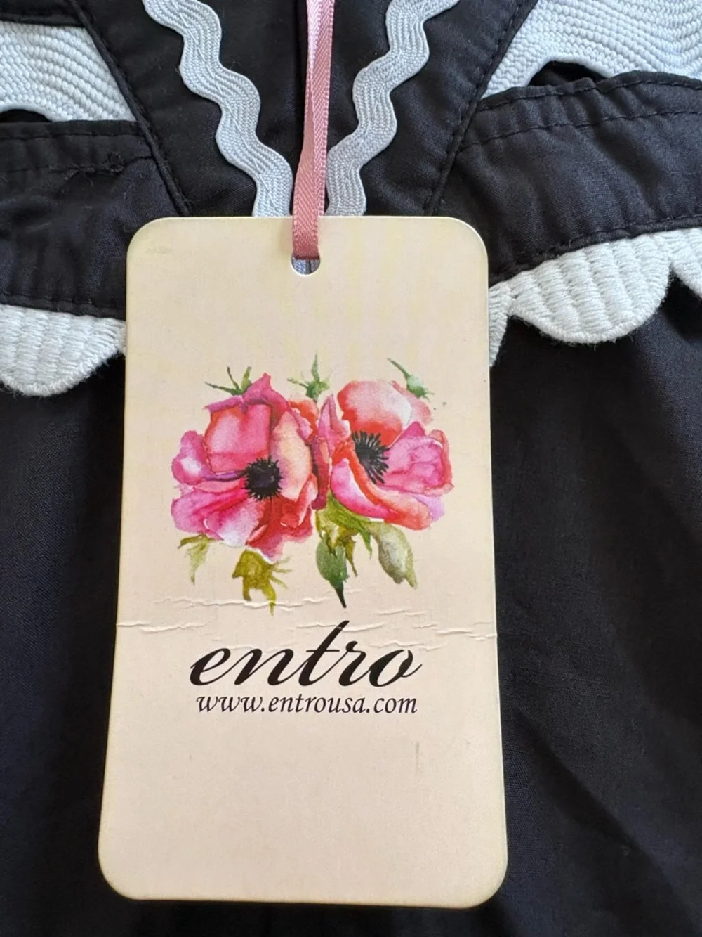 ENTRO Ric Rac Ruffle Mini Dress Black White Size Large NWT - Picture 9 of 15